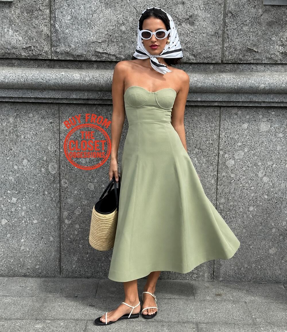 MANGO Sage Green Corset Midi Dress NWT Wedding Guest Dress